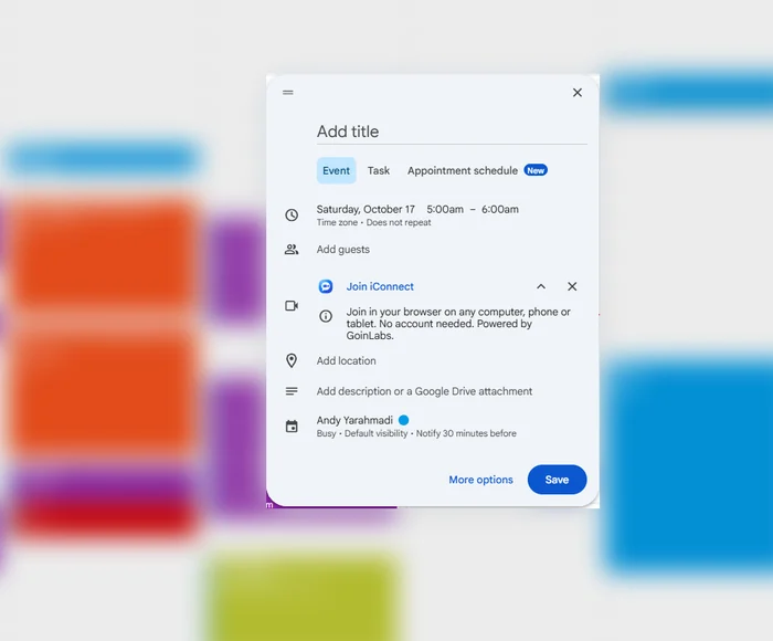iConnect inside a Google Calendar event