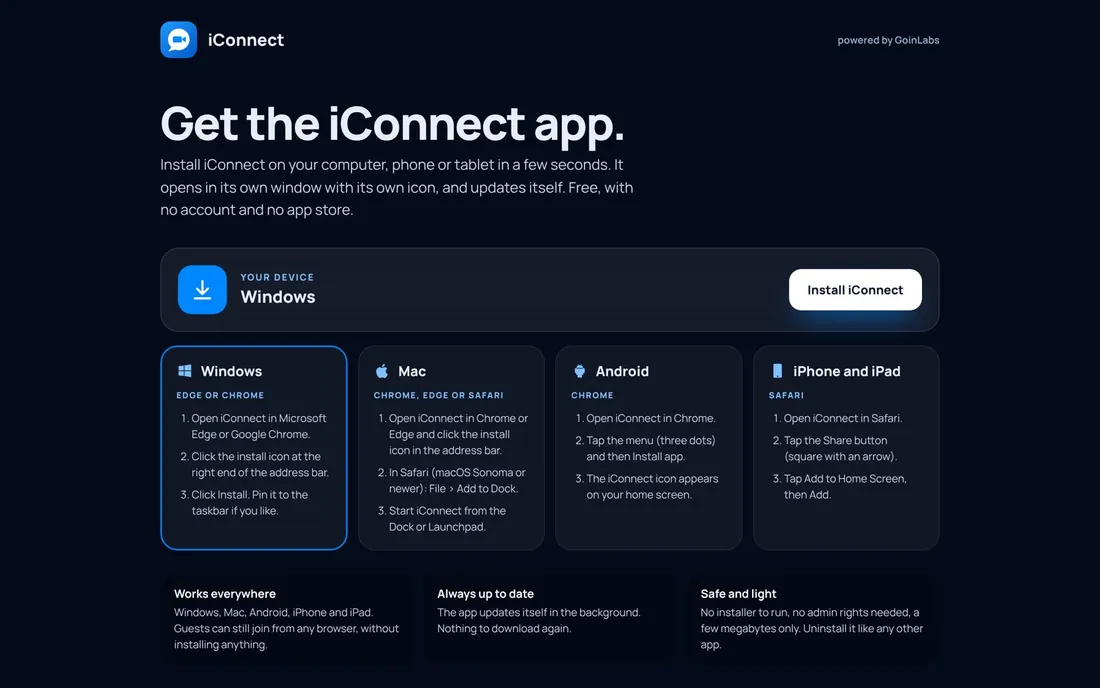 iConnect install page