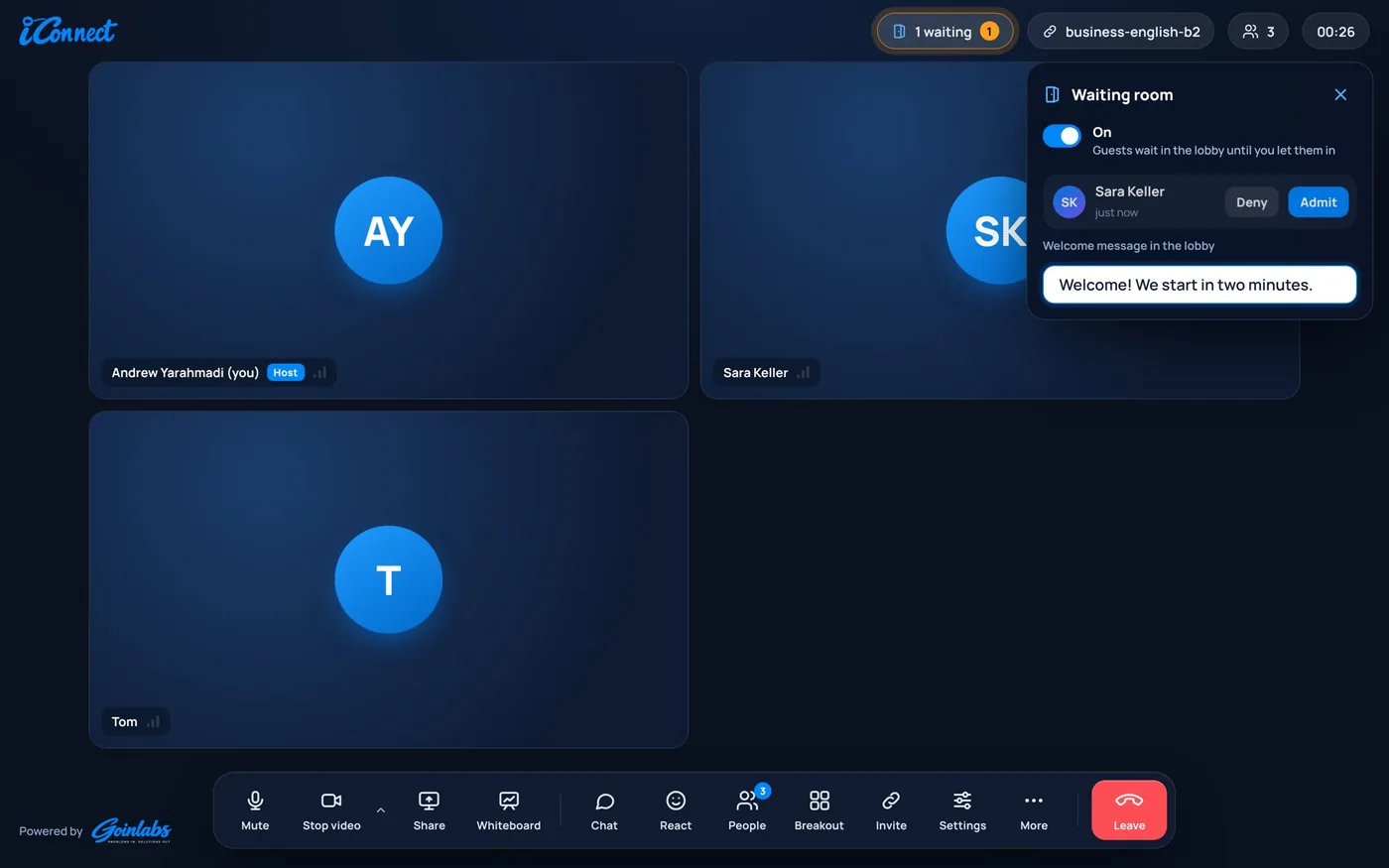 Host view of the waiting room